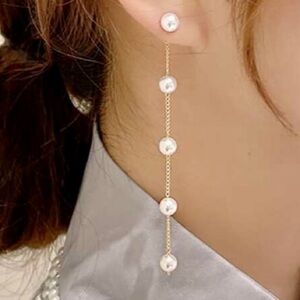 Gold & Faux Pearl Dangle Earrings